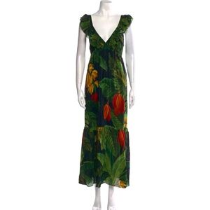 NWT Farm Rio cocoa forest frilled maxi dress. Size XL. Floral, green.